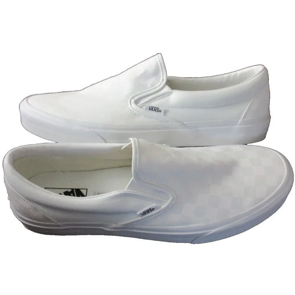 Vans Men's Classic Slip On True White Checkerboard Canvas Skate Shoes Sizes NIB
